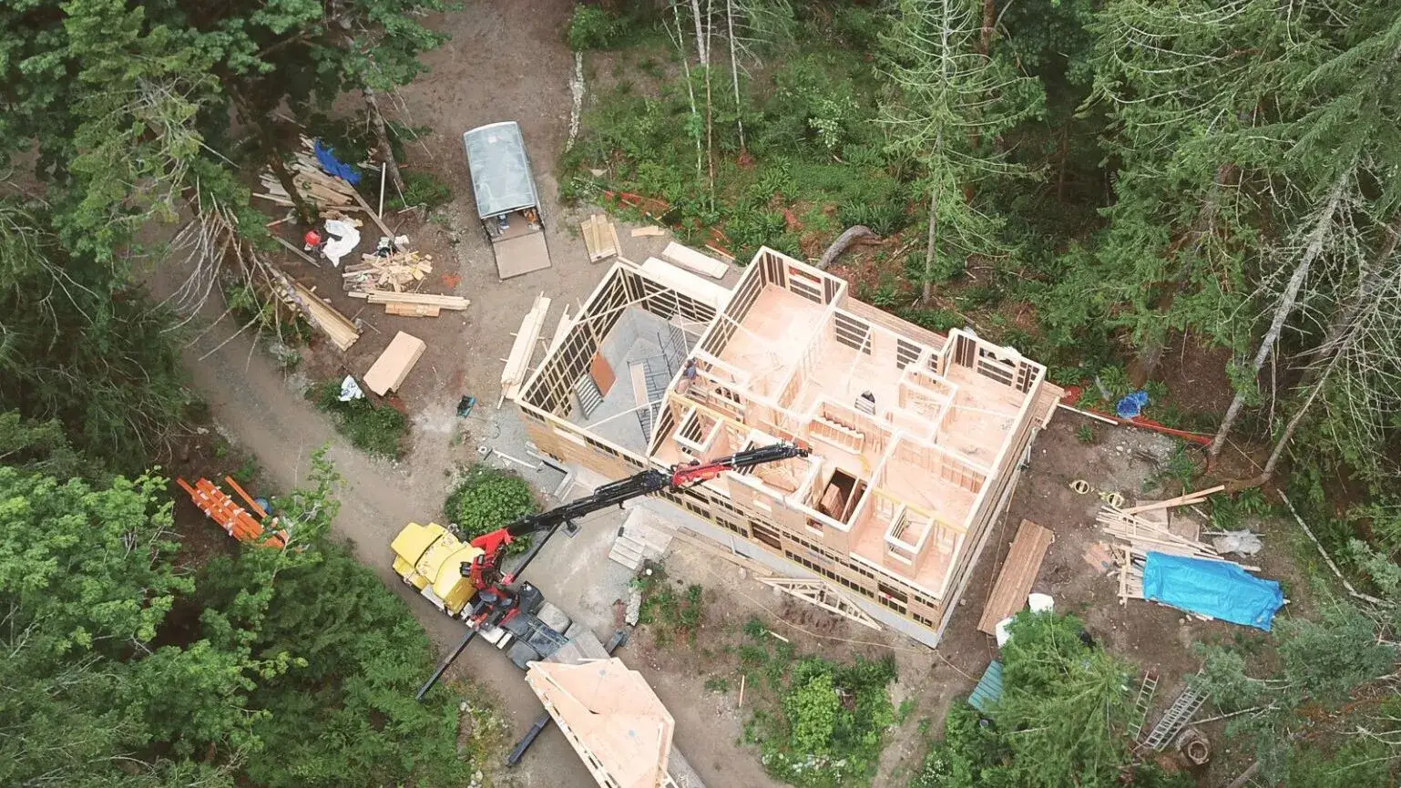 Overhead prefab house construction