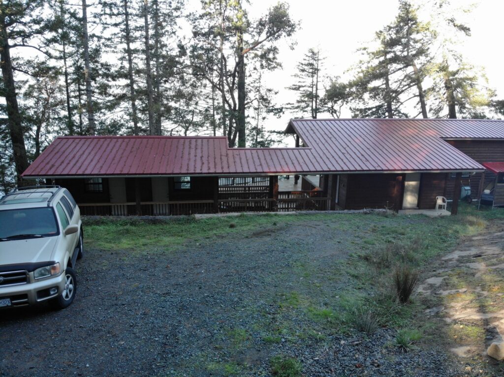 Front view of the prefab cabin in BC, Canada, showcasing the entrances to the separated bedrooms