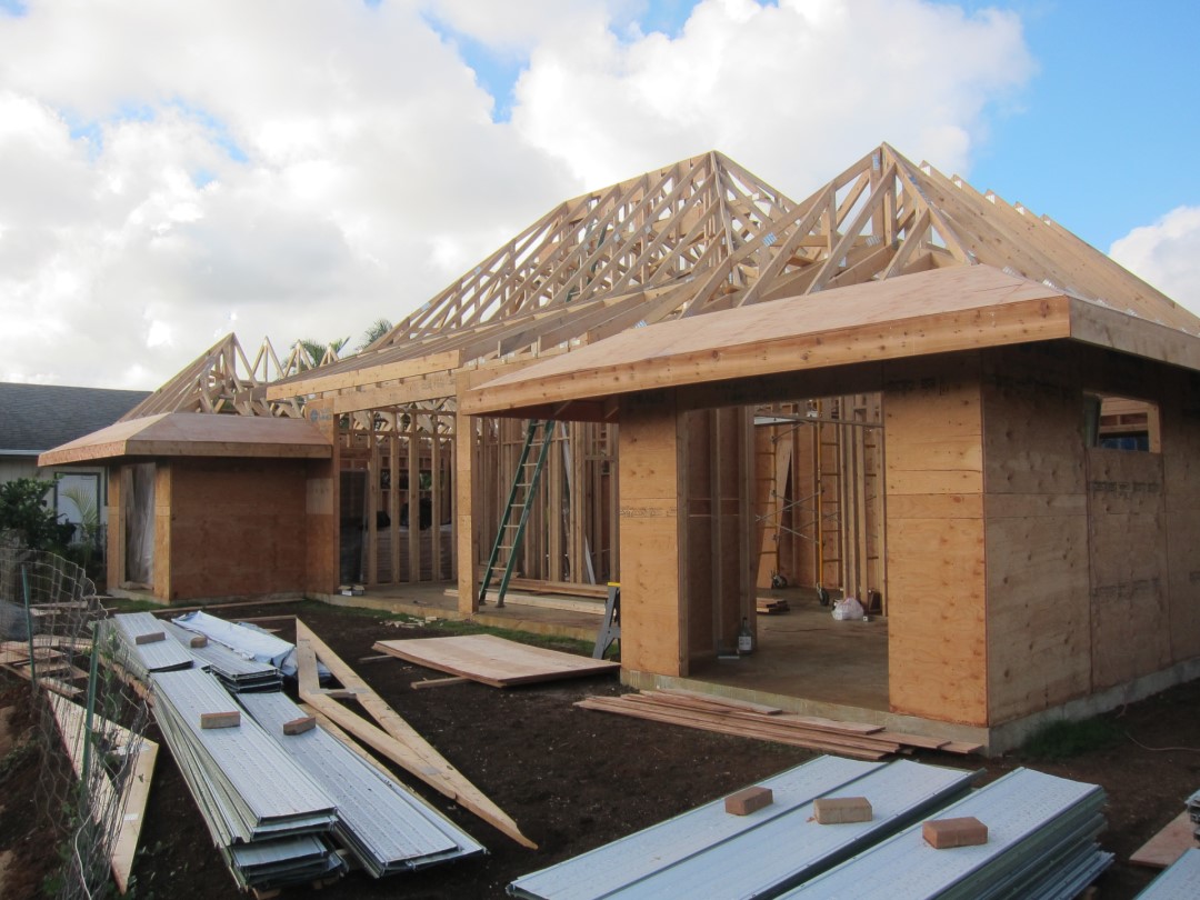 A Hawaiian kit home under construction