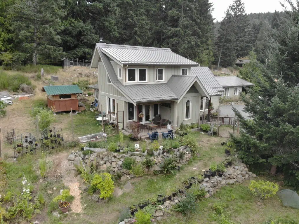 A large garden takes advantage of this home's property