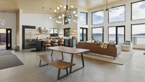 An open-concept living space flooded with sunlight