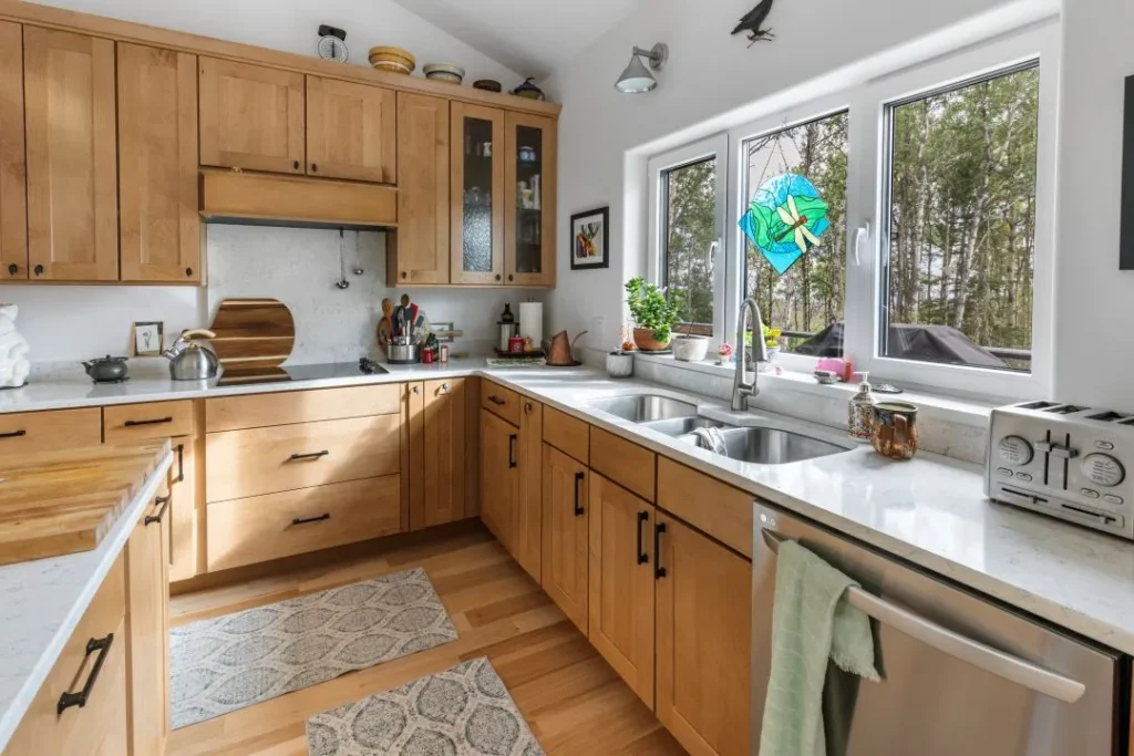A bright and spacious kitchen with wide, accessible space for ease of access