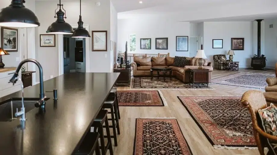 Open concept living space with kitchen and family room