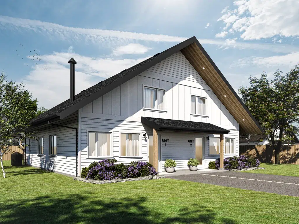 multi-family-rendering This rendering of a duplex shows what is possible when working with a design team that can customize a plan to your liking